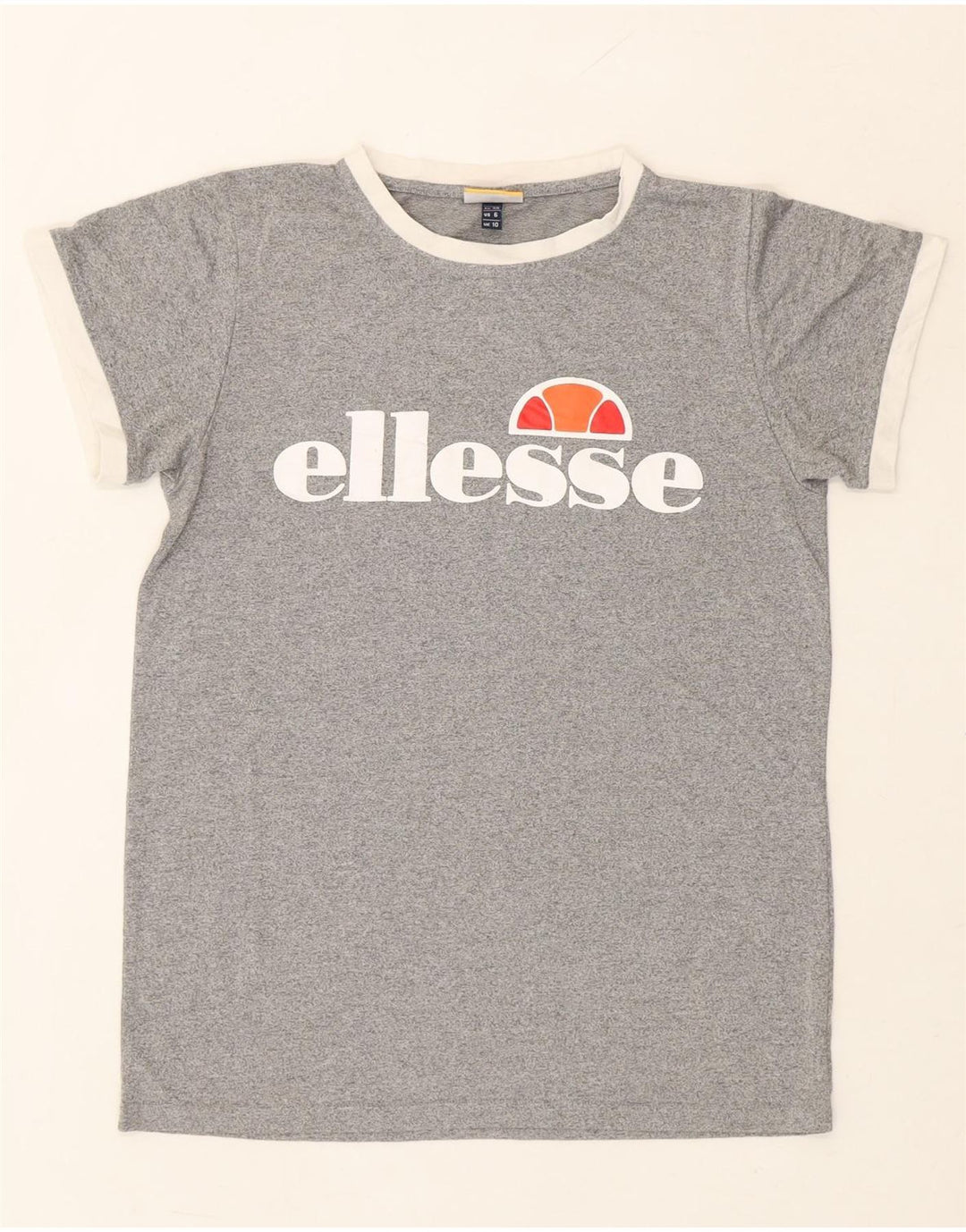ELLESSE Womens Graphic T-Shirt Top UK 10 Small  Grey Flecked Polyester Vintage Ellesse and Second-Hand Ellesse from Messina Hembry 