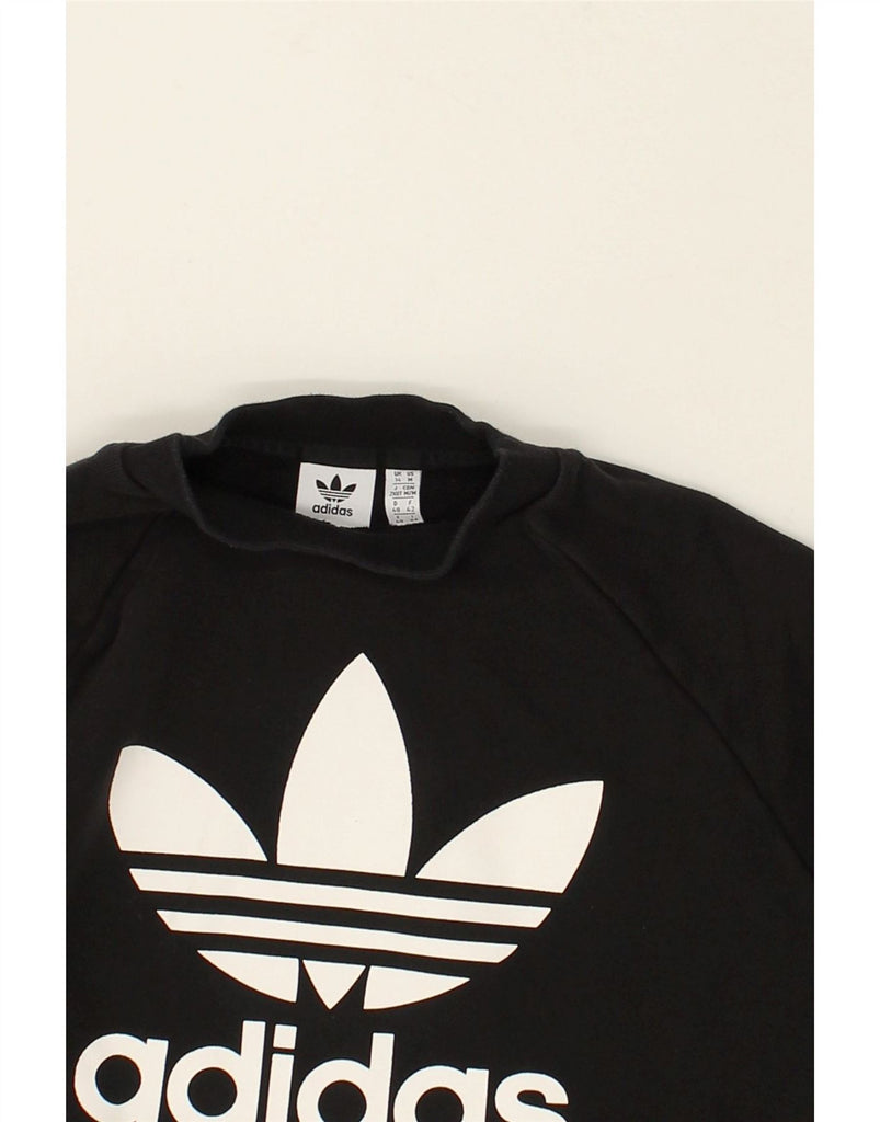 ADIDAS Womens Graphic Sweatshirt Jumper UK 14 Medium Black Cotton Vintage Adidas and Second-Hand Adidas from Messina Hembry 