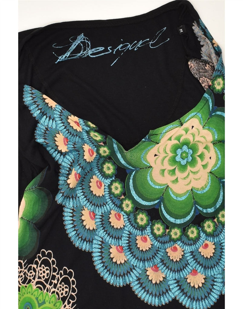 DESIGUAL Womens Tunic Top UK 14 Medium Black Floral Viscose | Vintage Desigual | Thrift | Second-Hand Desigual | Used Clothing | Messina Hembry 