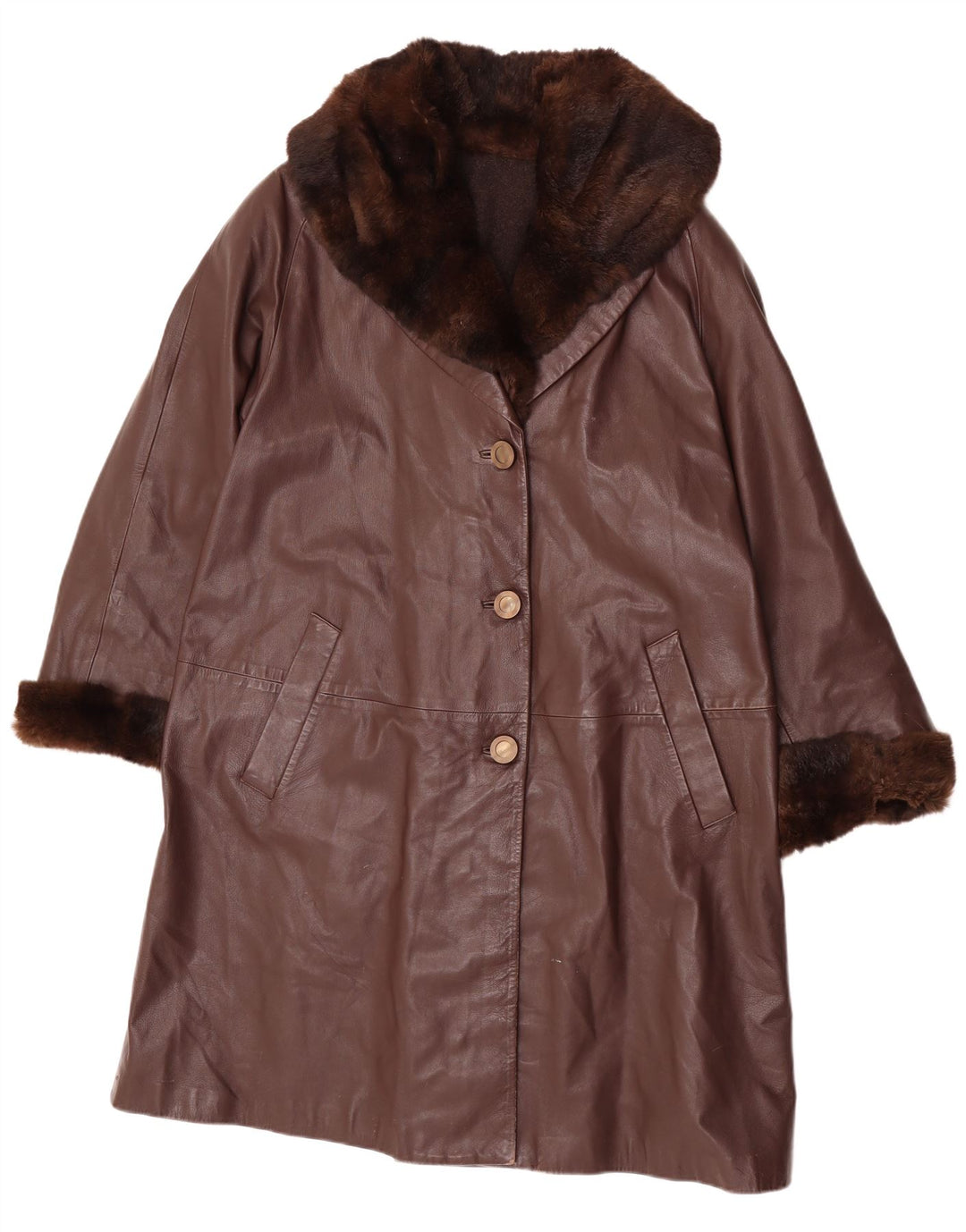 Vintage Womens Leather Coat IT 46 Large Brown Leather