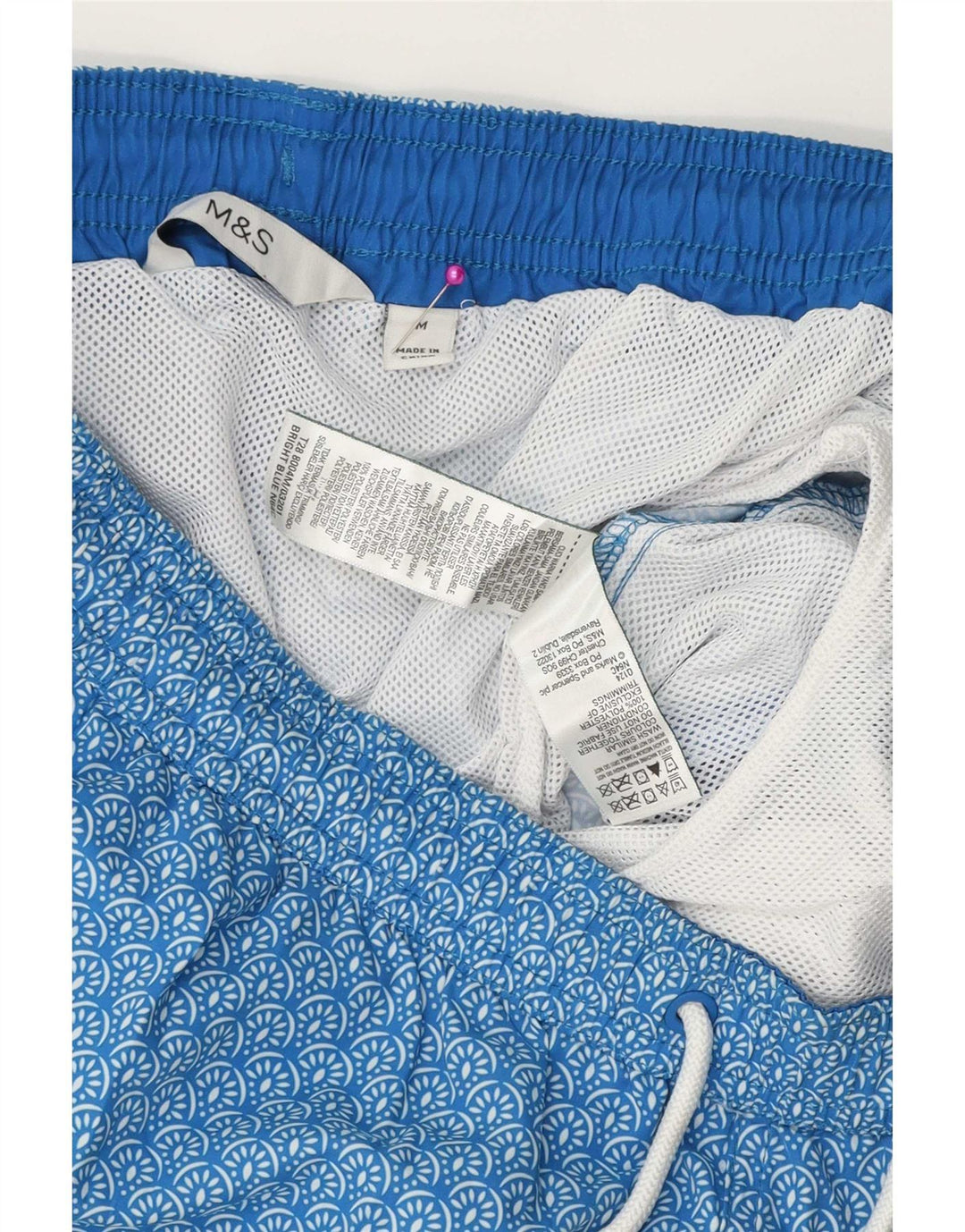 Marks & Spencer Mens Swimming Shorts Medium Blue Floral Polyester