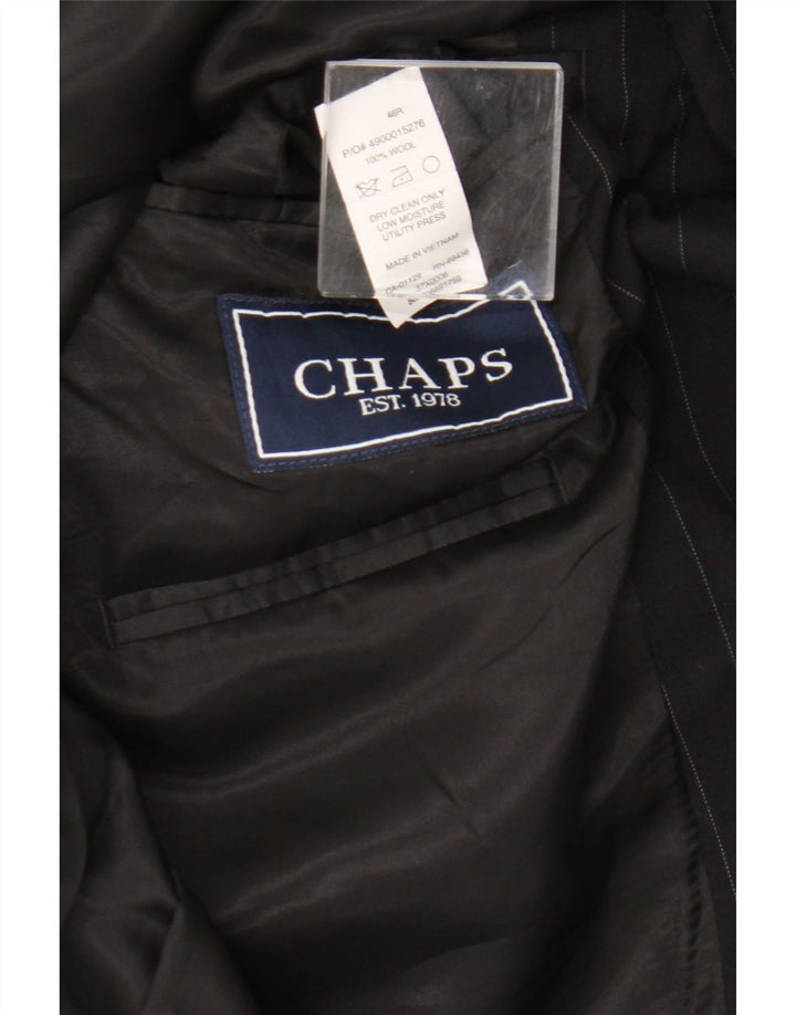 Chaps Mens 3 Button Blazer Jacket UK 46 2XL Black Pinstripe Wool