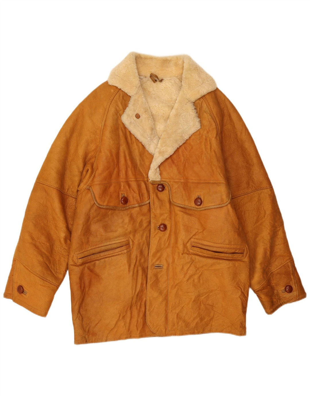 VINTAGE Mens Shearling Jacket UK 40 Large Brown Leather