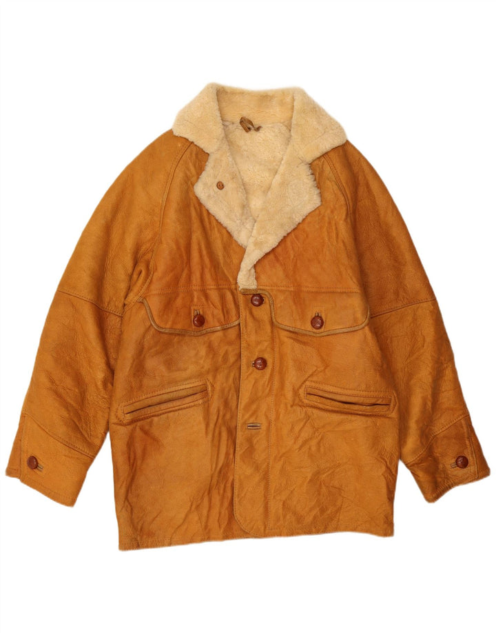 VINTAGE Mens Shearling Jacket UK 40 Large Brown Leather