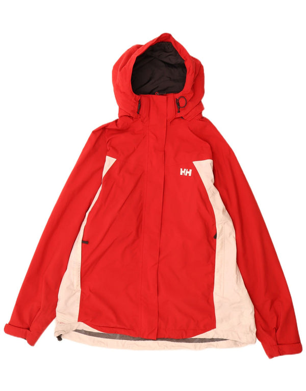 HELLY HANSEN Womens Hooded Rain Jacket UK 18 XL Red Colourblock Polyester