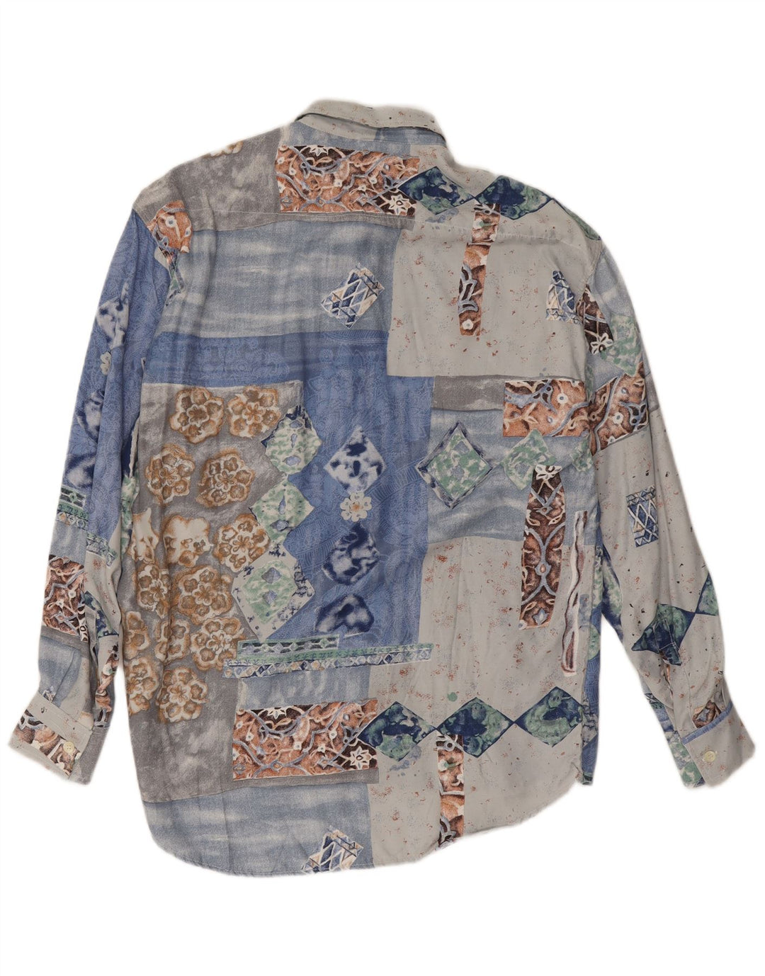 Kantaros Mens Shirt Small Blue Patchwork Viscose