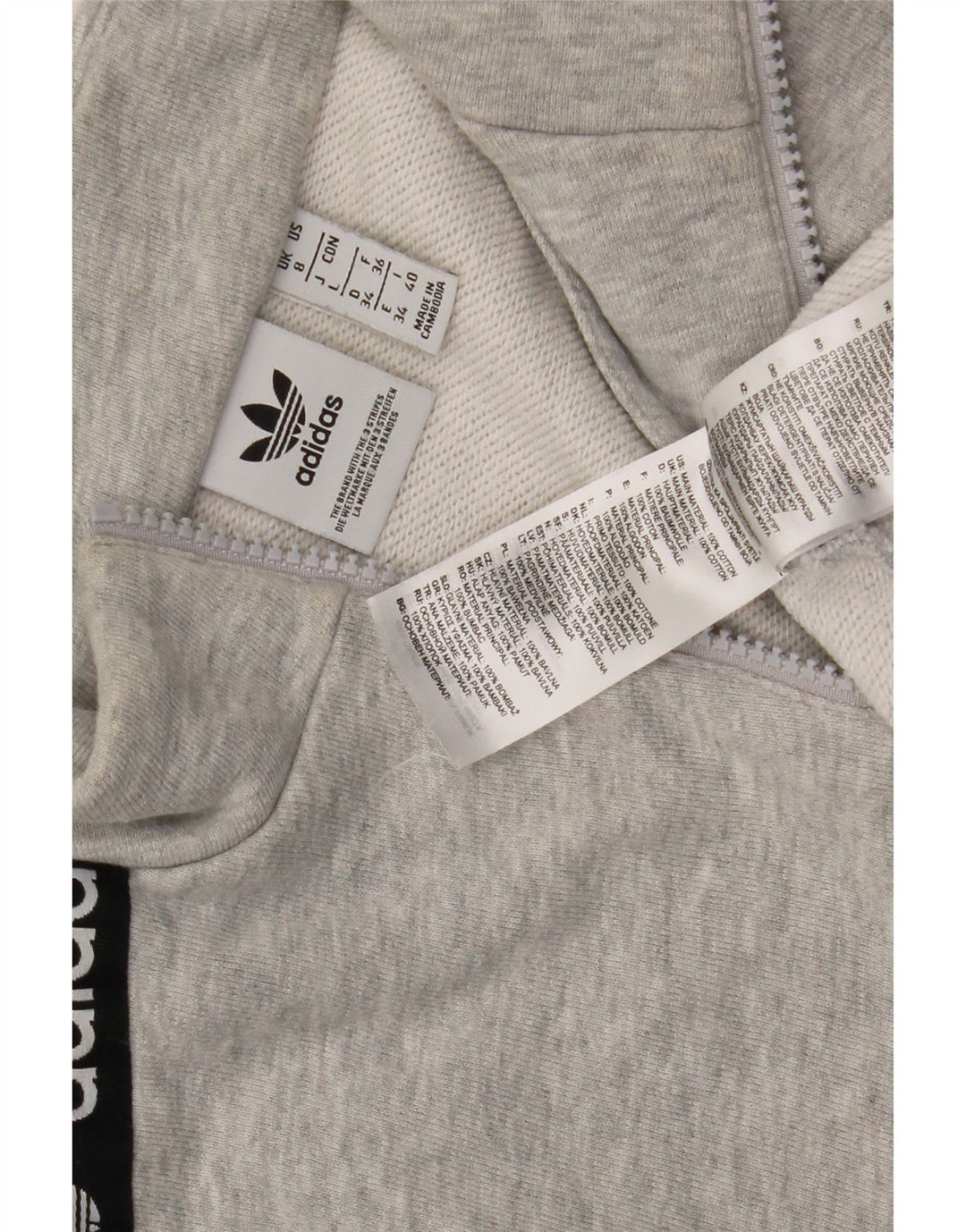 Adidas Womens Oversized Graphic Zip Neck Sweatshirt Jumper UK 8 Small Grey