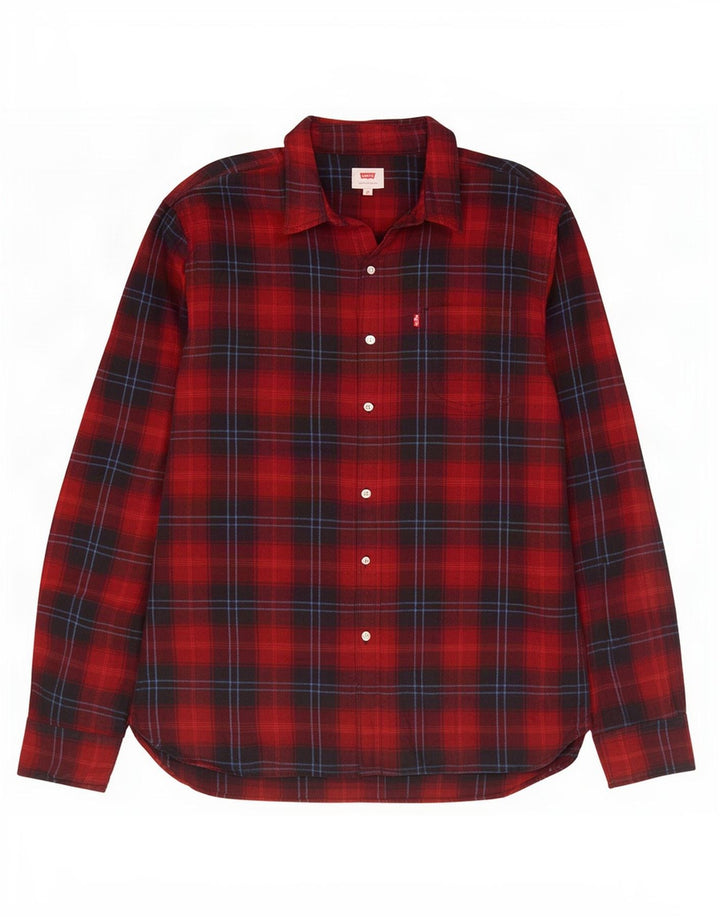 Levi's Mens Flannel Shirt Medium Red Check Cotton