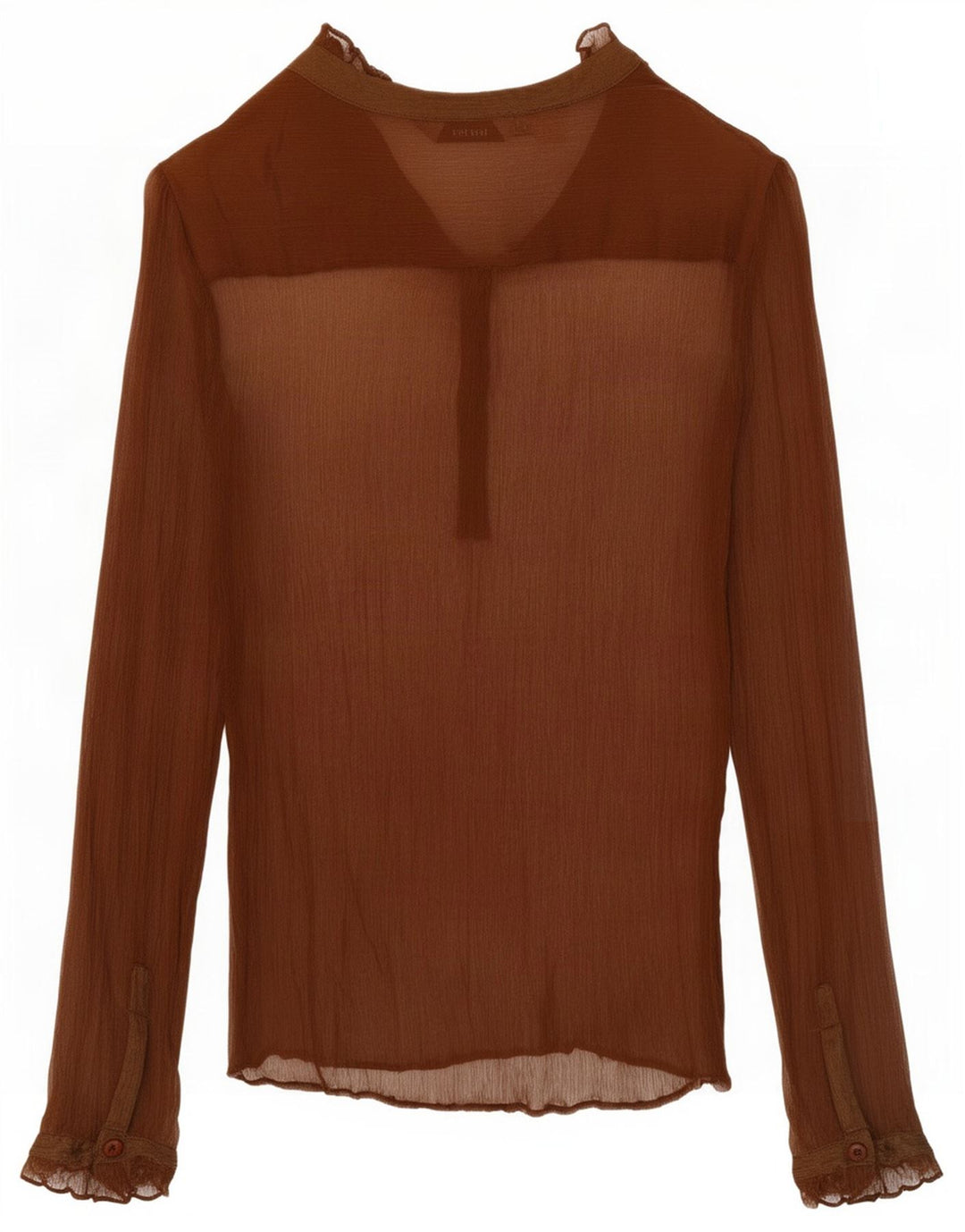 Zara Womens Long Sleeve See Through Top UK 14 Medium Brown Silk