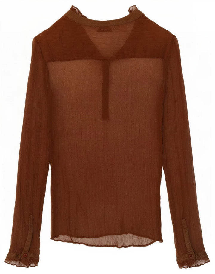 Zara Womens Long Sleeve See Through Top UK 14 Medium Brown Silk