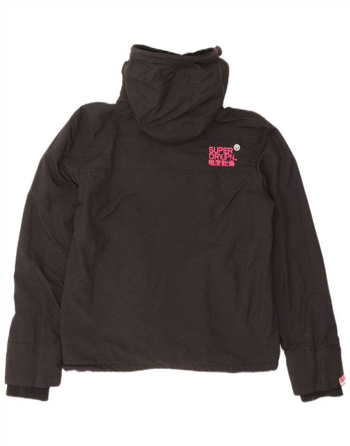 Superdry Womens Graphic Hooded Windbreaker Jacket UK 14 Medium Black Nylon