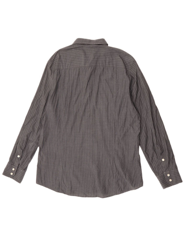 Calvin Klein Mens Slim Fit Shirt Size 45 18 2XL Grey Striped Cotton