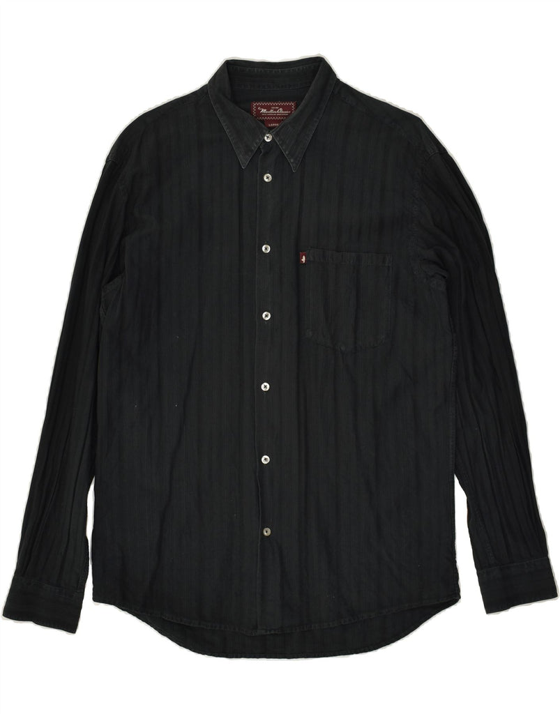 MARLBORO CLASSICS Mens Shirt Large Black Striped Cotton | Vintage Marlboro Classics | Thrift | Second-Hand Marlboro Classics | Used Clothing | Messina Hembry 