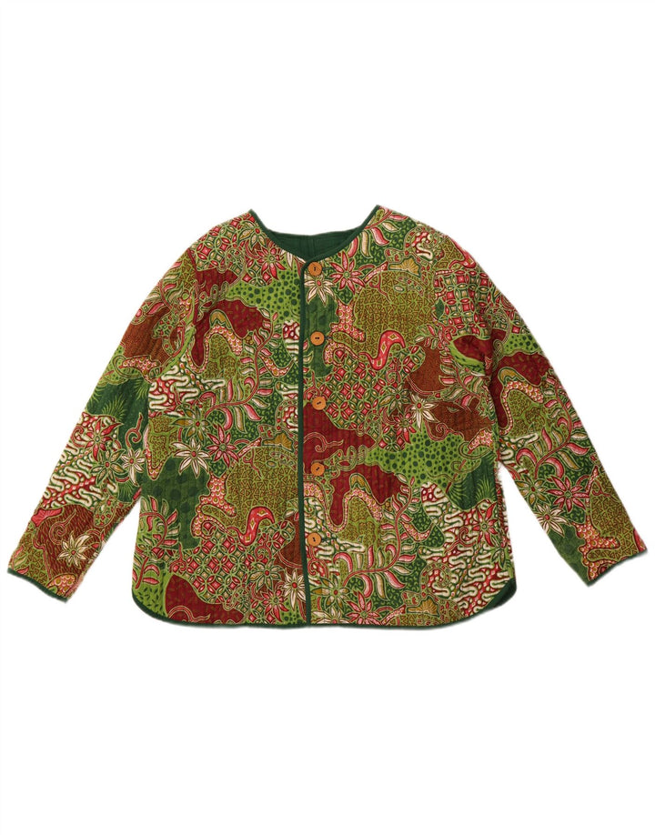 DW-Shop Womens Reversible Jacket EU 46 XL Green Floral Cotton