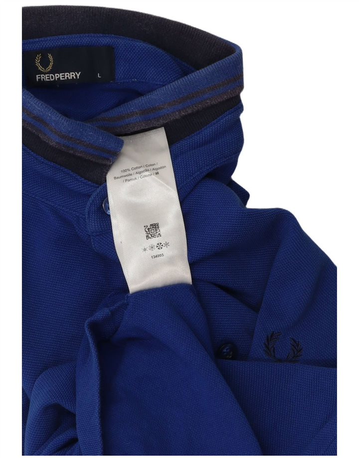 Fred Perry Mens Polo Shirt Large Blue Striped Cotton
