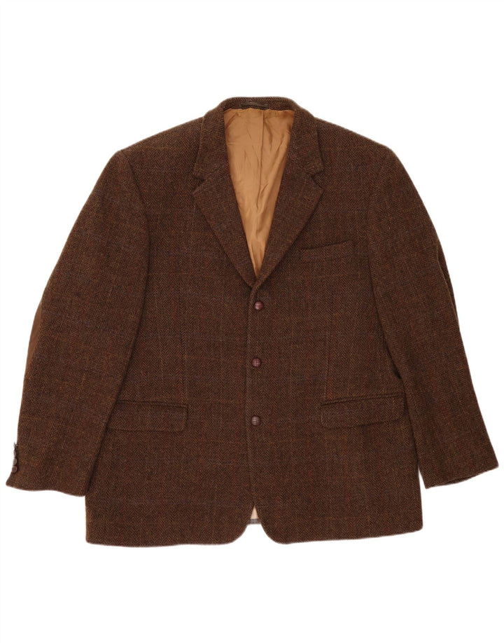 C&A Mens Westbury 3 Button Blazer Jacket EU 56 3XL Khaki Houndstooth Wool