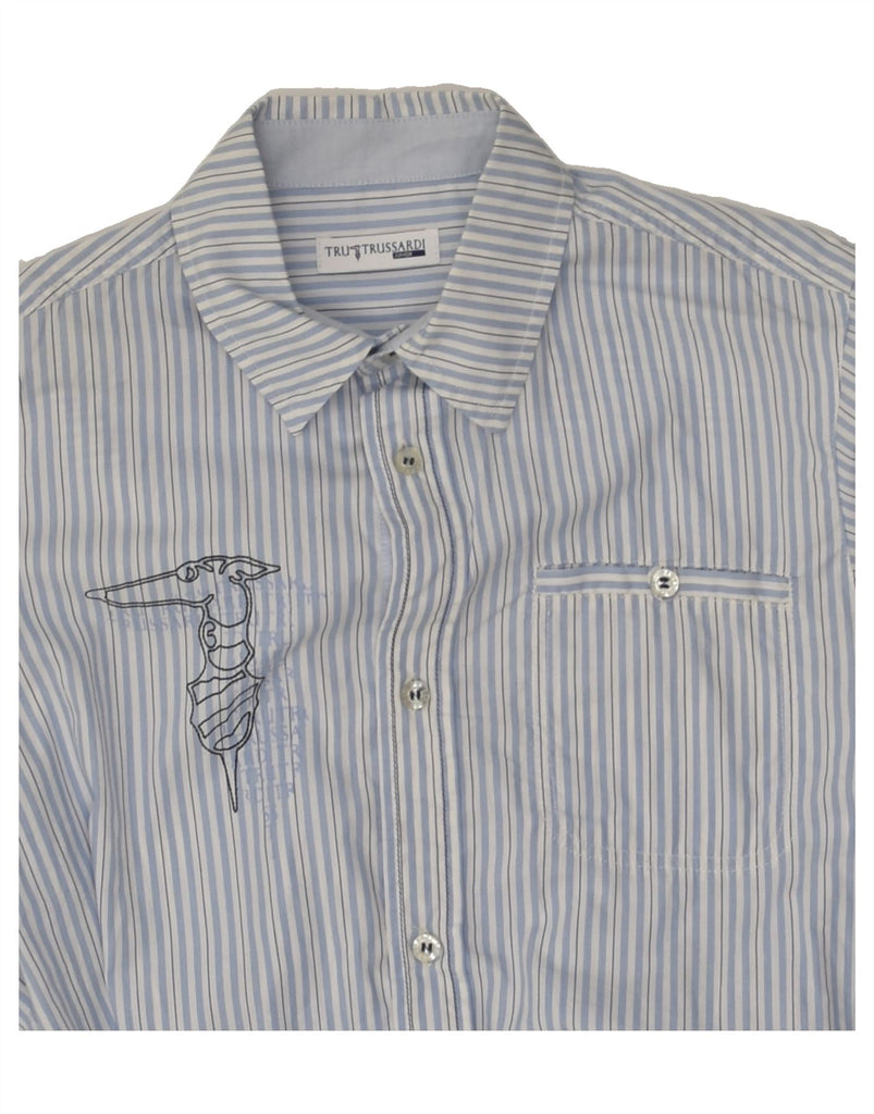 TRUSSARDI JUNIOR Boys Shirt 10-11 Years Blue Striped Cotton | Vintage Trussardi Junior | Thrift | Second-Hand Trussardi Junior | Used Clothing | Messina Hembry 