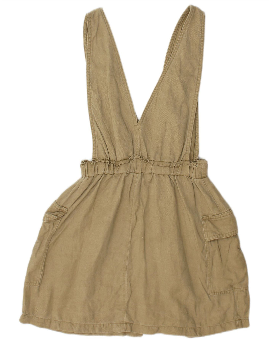 Zara Womens Dungarees Cargo Skirt Small W26 Khaki Linen