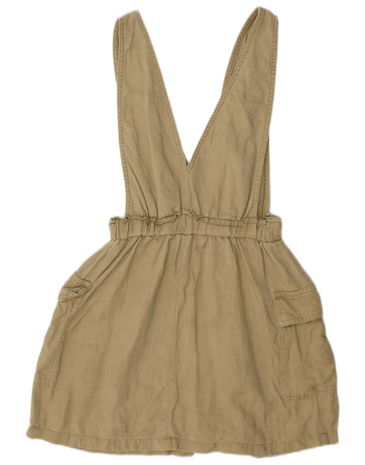 Zara Womens Dungarees Cargo Skirt Small W26 Khaki Linen
