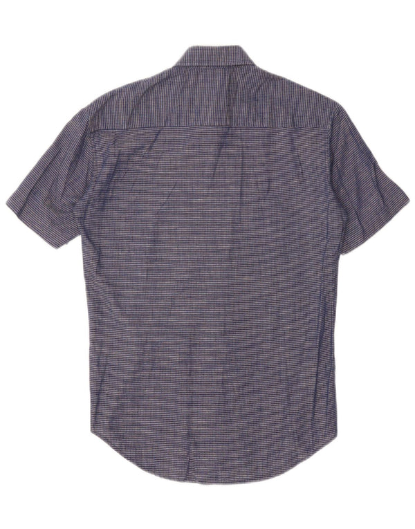 Carrera Mens Short Sleeve Shirt Medium Navy Blue Check Cotton