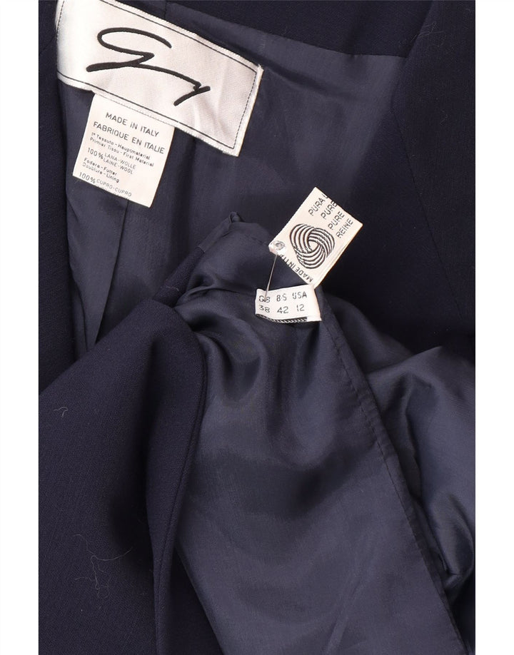 GENNY Womens 1 Button Blazer Jacket US 12 Large Navy Blue Wool