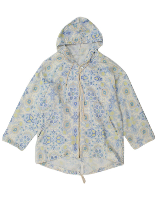 VINTAGE Womens Hooded Parka Jacket UK 16 Large Blue Floral Cotton