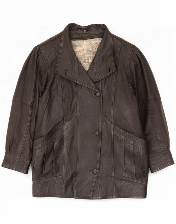 Vintage Womens Oversized Leather Coat UK 10 Small Black