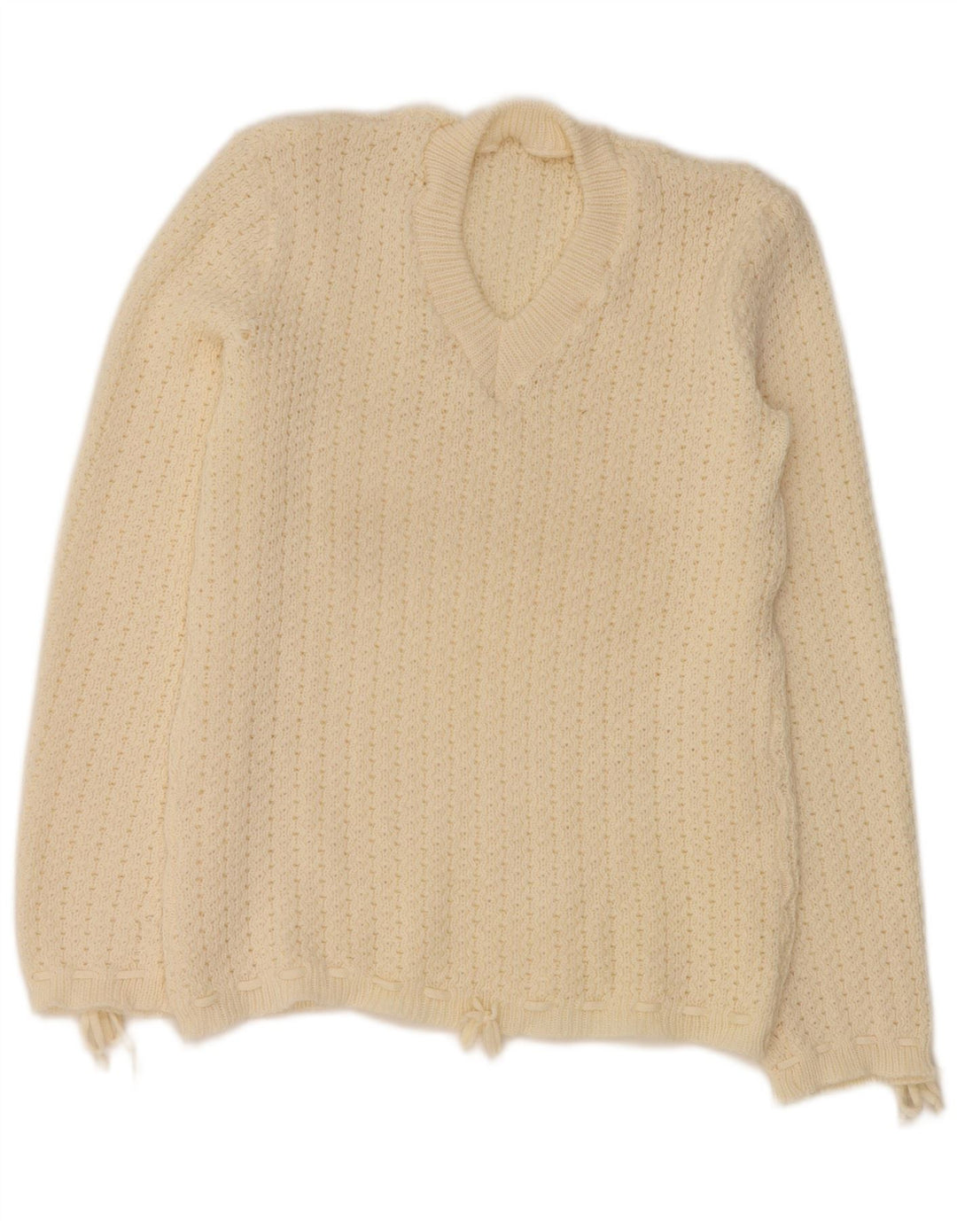 VINTAGE Womens V-Neck Jumper Sweater UK 12 Medium Off White