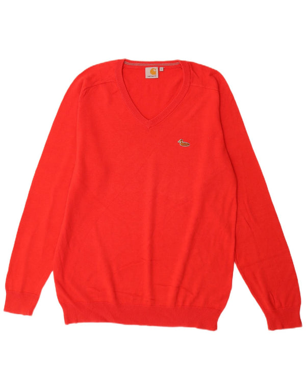 Carhartt Mens V-Neck Jumper Sweater Large Red Cotton