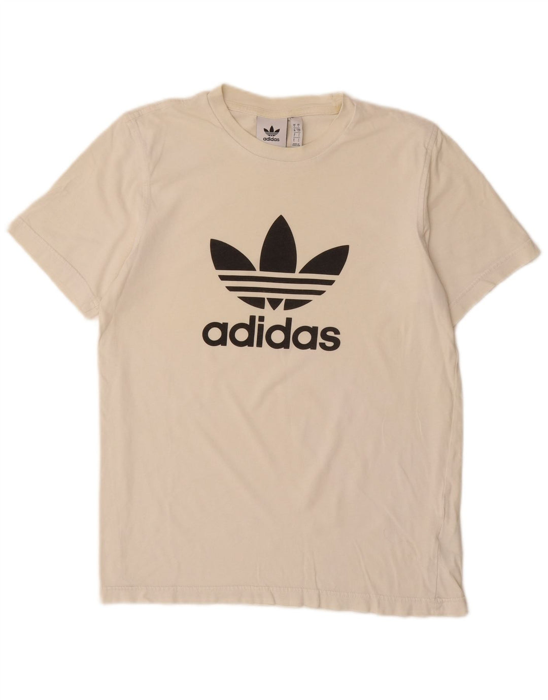 ADIDAS Mens Graphic T-Shirt Top Small Off White Cotton
