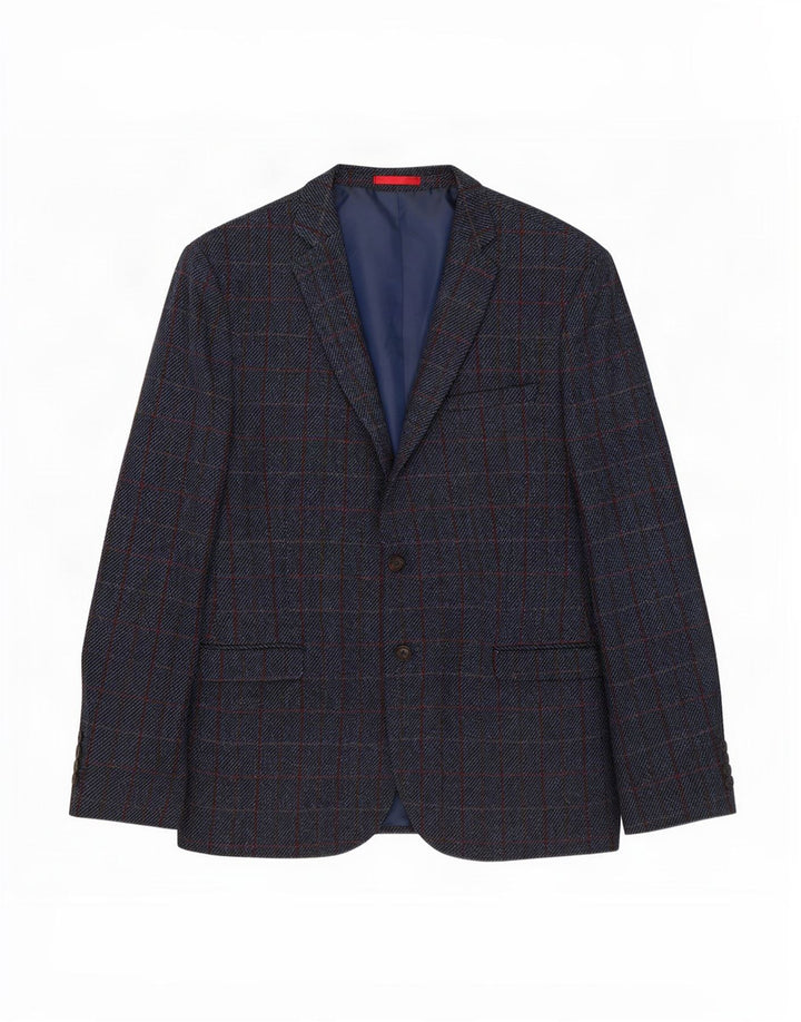 Harris Tweed Mens 2 Button Blazer Jacket UK 48 4XL Navy Blue Check Wool