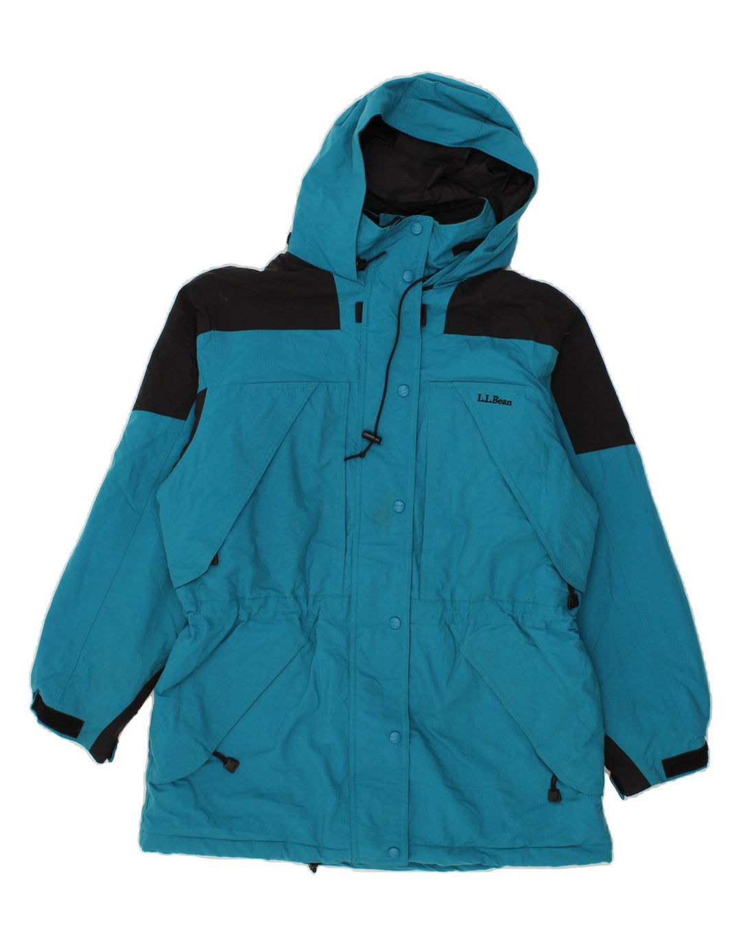 L.L.BEAN Womens Hooded Windbreaker Jacket UK 16 Large Blue Colourblock Vintage L.L.Bean and Second-Hand L.L.Bean from Messina Hembry 