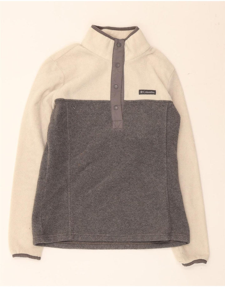Columbia Womens Button Neck Fleece Jumper UK 10 Small Grey Colourblock