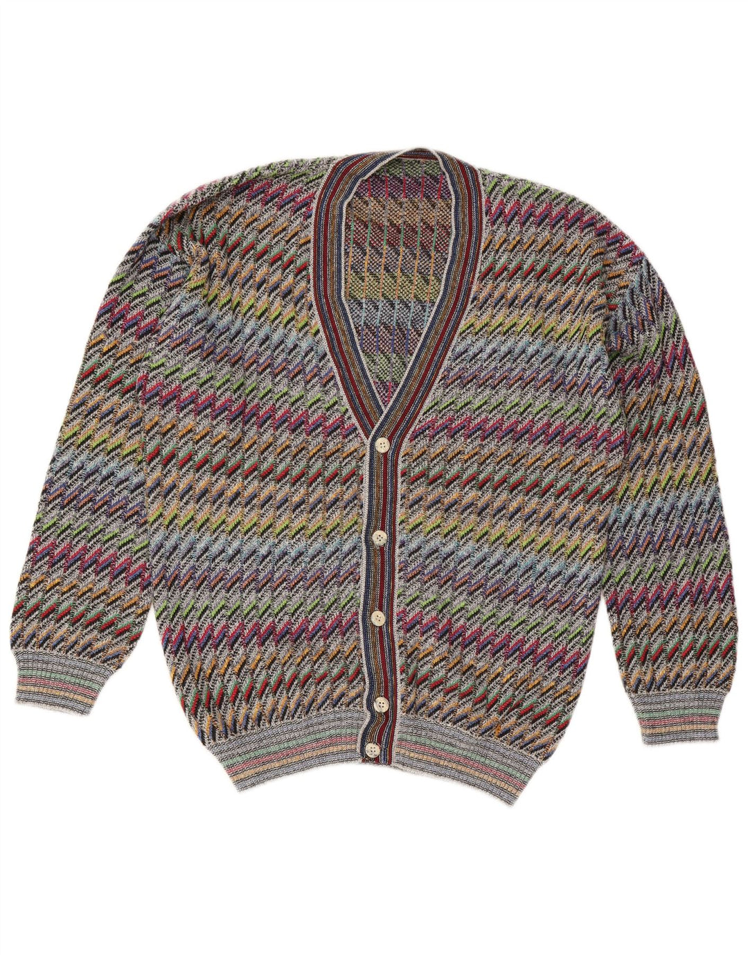 Vintage Mens Cardigan Sweater IT 50 Medium Multicoloured Chevron Cotton