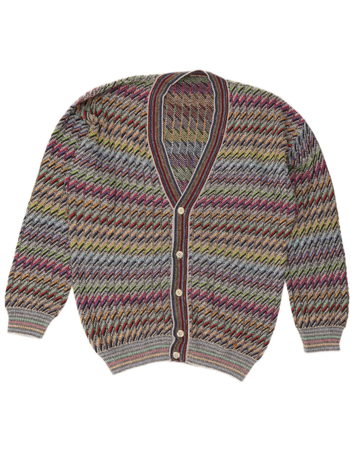 Vintage Mens Cardigan Sweater IT 50 Medium Multicoloured Chevron Cotton