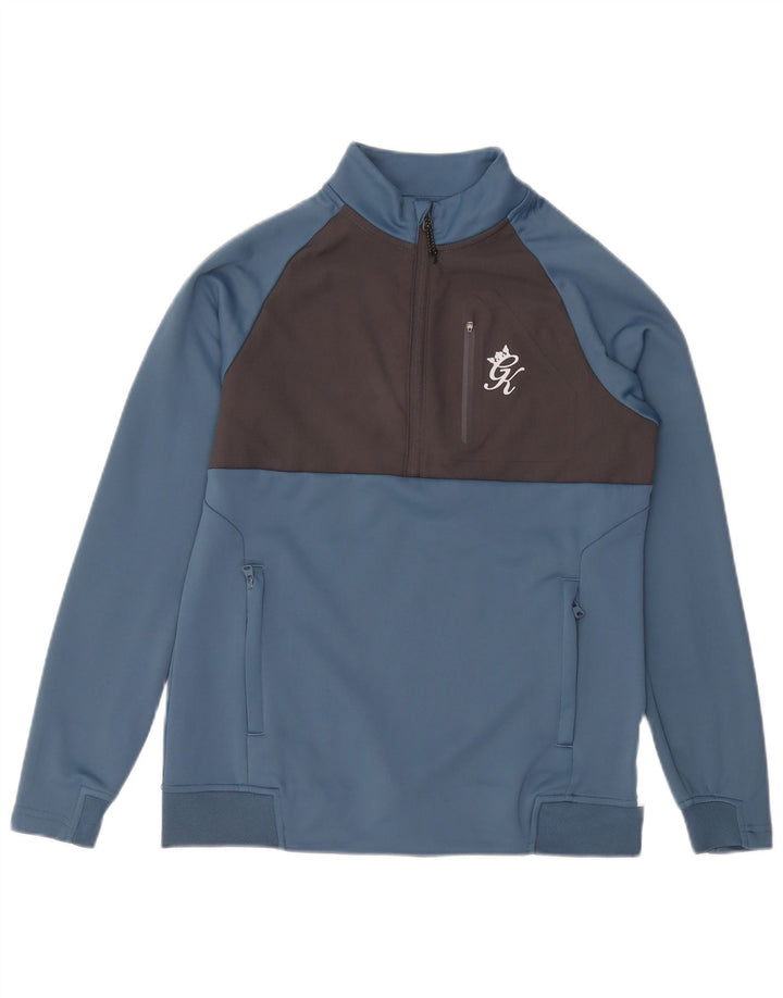Gym King Mens Zip Neck Sweatshirt Jumper Small Blue Colourblock