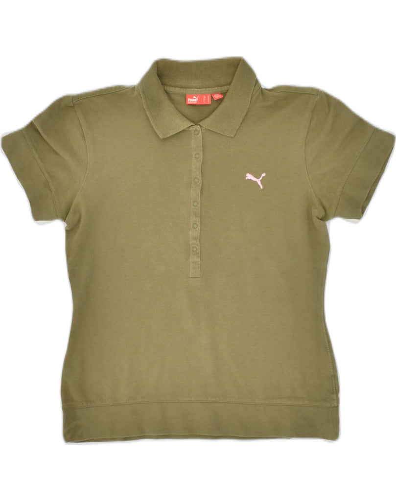 PUMA Womens Polo Shirt UK 12 Medium Green Cotton | Vintage Puma | Thrift | Second-Hand Puma | Used Clothing | Messina Hembry 