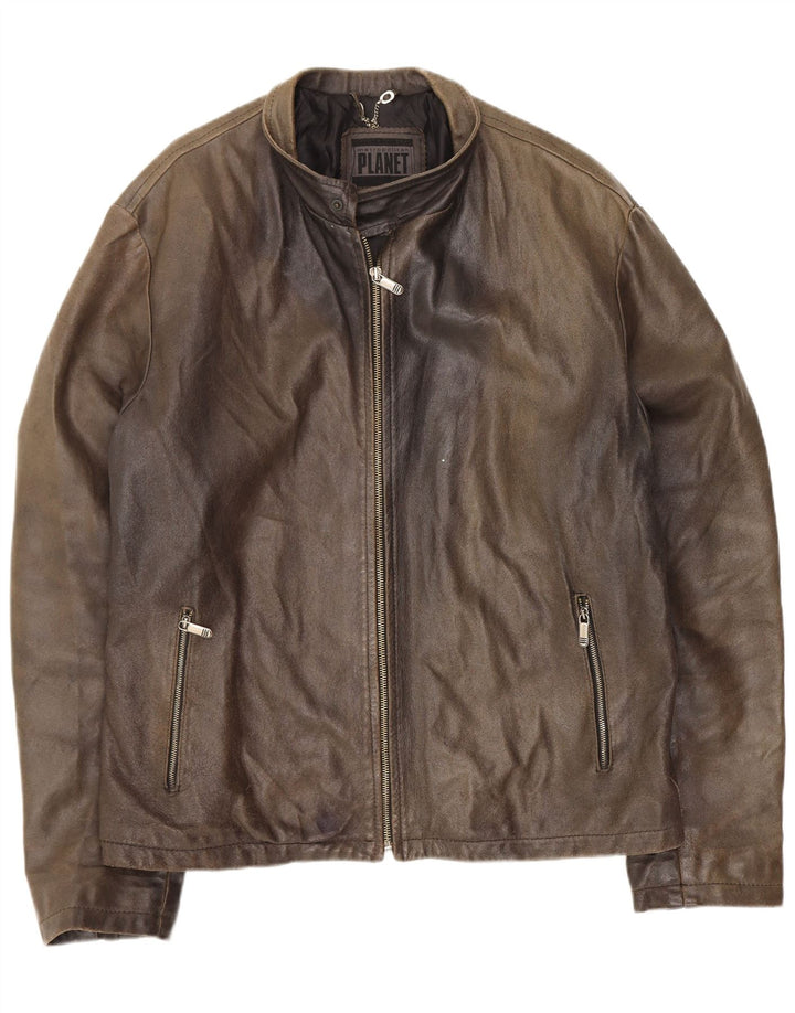 Planet Mens Leather Jacket IT 54 2XL Green