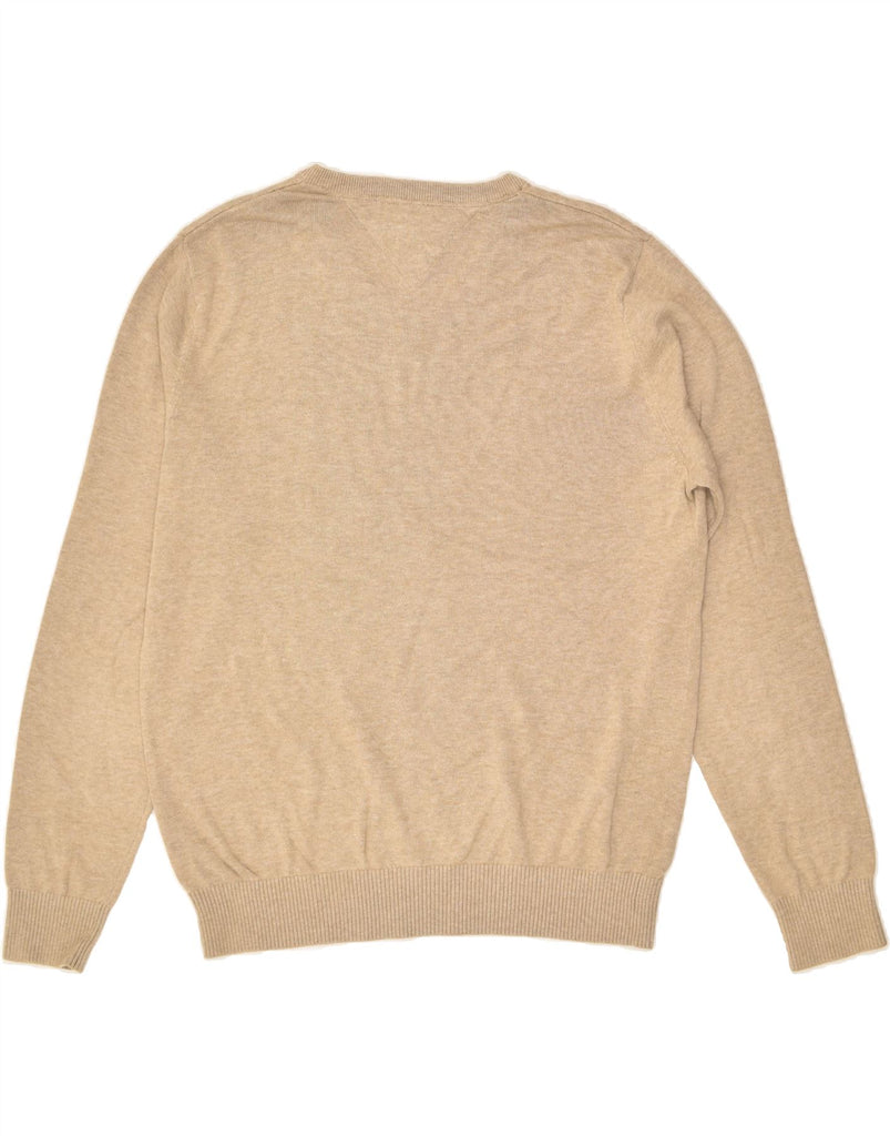 TOMMY HILFIGER Mens V-Neck Jumper Sweater Medium Beige Cotton | Vintage Tommy Hilfiger | Thrift | Second-Hand Tommy Hilfiger | Used Clothing | Messina Hembry 