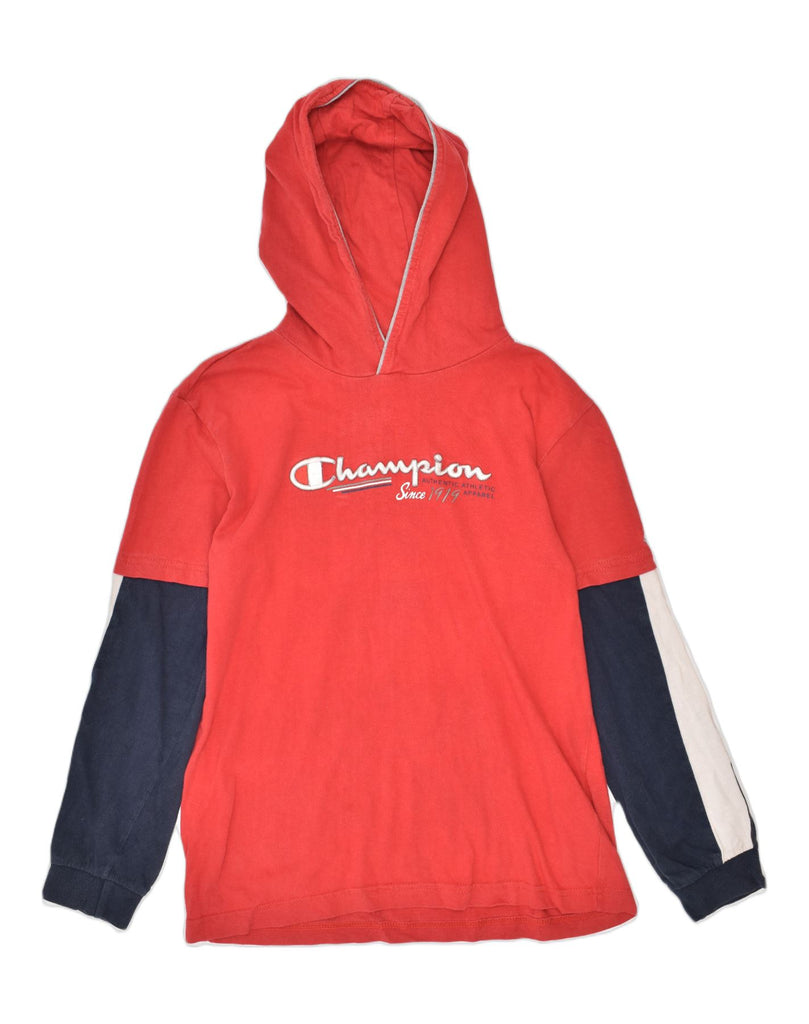 CHAMPION Boys Hooded Graphic Top Long Sleeve 11-12 Years Large Red | Vintage | Thrift | Second-Hand | Used Clothing | Messina Hembry 