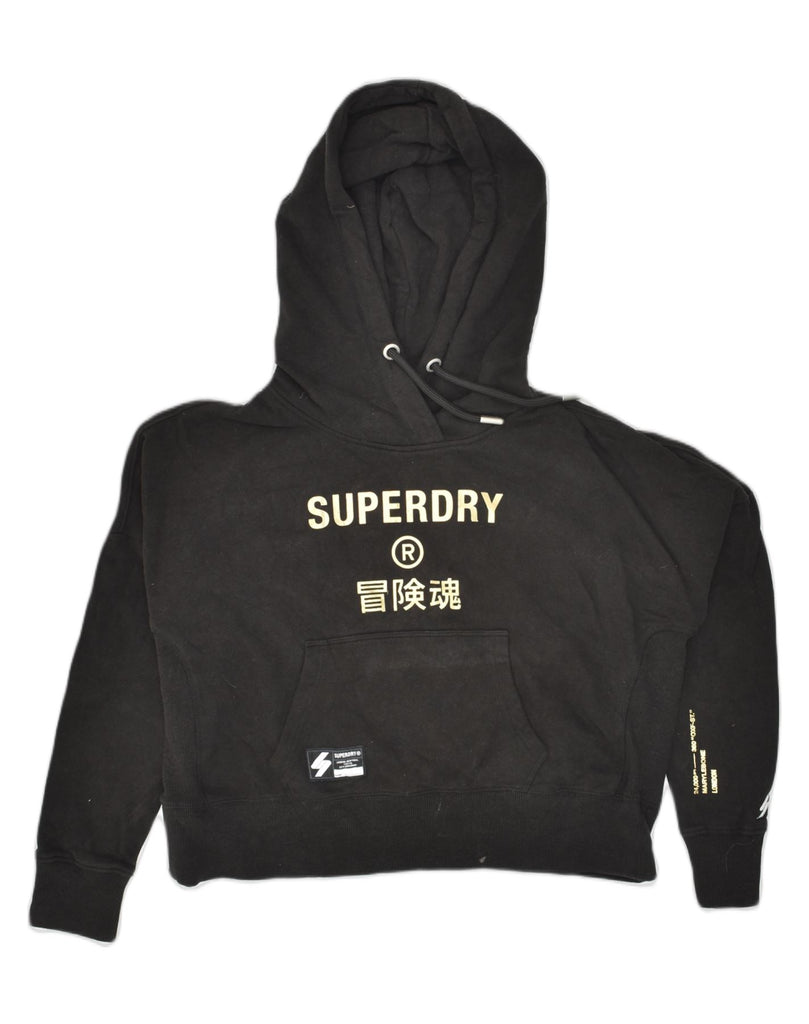 SUPERDRY Womens Oversized Graphic Hoodie Jumper UK 10 Small  Black Cotton | Vintage Superdry | Thrift | Second-Hand Superdry | Used Clothing | Messina Hembry 