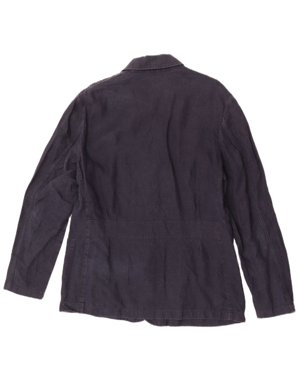 Massimo Dutti Mens Utility Jacket UK 40 Large Navy Blue Linen