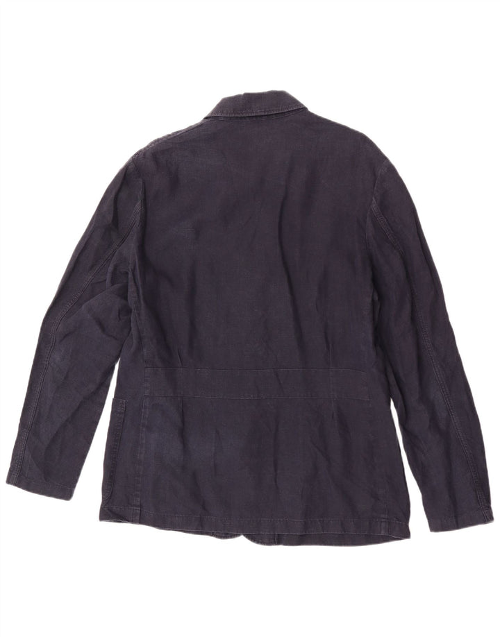 Massimo Dutti Mens Utility Jacket UK 40 Large Navy Blue Linen