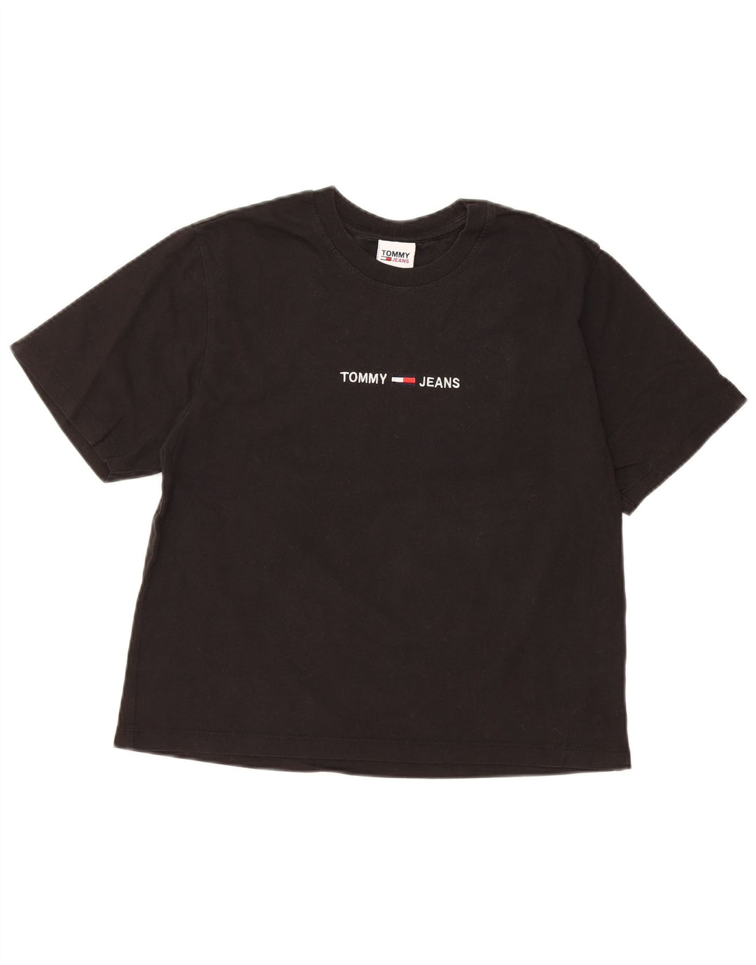 TOMMY HILFIGER Womens Crop Graphic T-Shirt Top UK 10 Small Black Cotton