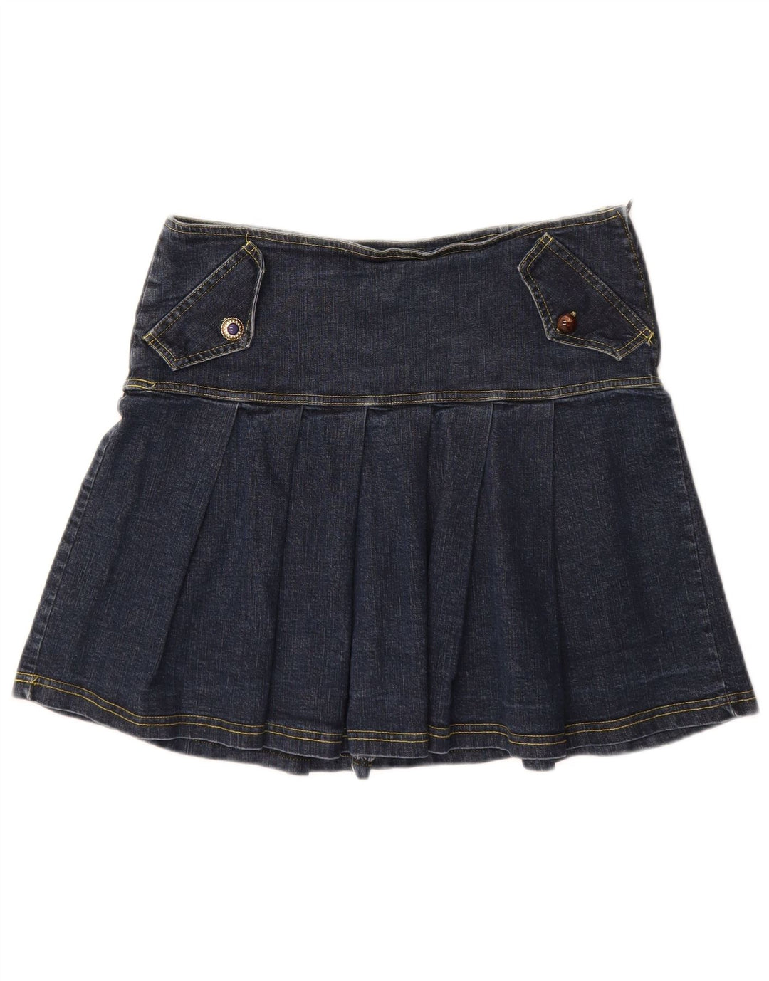 Antonello Serio Womens Pleated Denim Skirt IT 42 Medium W30 Navy Blue