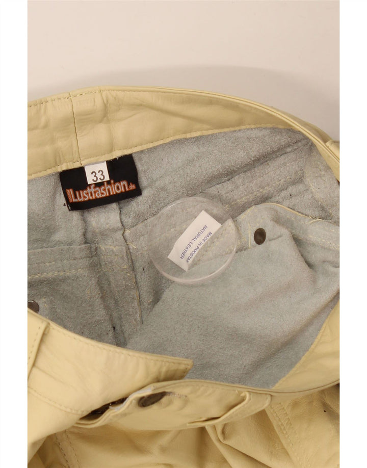 Vintage Womens Leather Casual Shorts W33 Large Yellow Leather