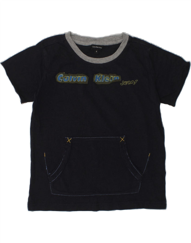 CALVIN KLEIN Boys Graphic T-Shirt Top 3-4 Years Navy Blue Cotton | Vintage Calvin Klein | Thrift | Second-Hand Calvin Klein | Used Clothing | Messina Hembry 