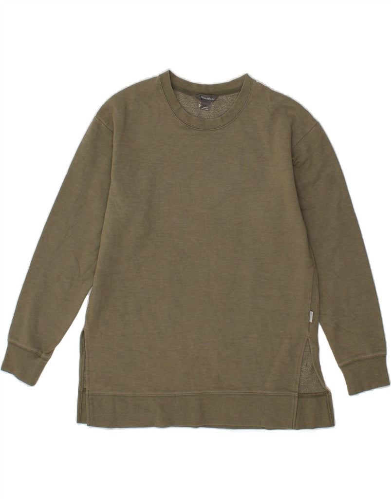 EDDIE BAUER Womens Oversized Sweatshirt Jumper UK 10  Small Khaki Cotton Vintage Eddie Bauer and Second-Hand Eddie Bauer from Messina Hembry 