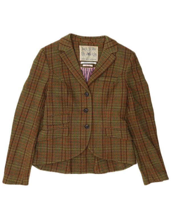 Jack Wills Womens 3 Button Blazer Jacket UK 12 Medium Green Check Wool