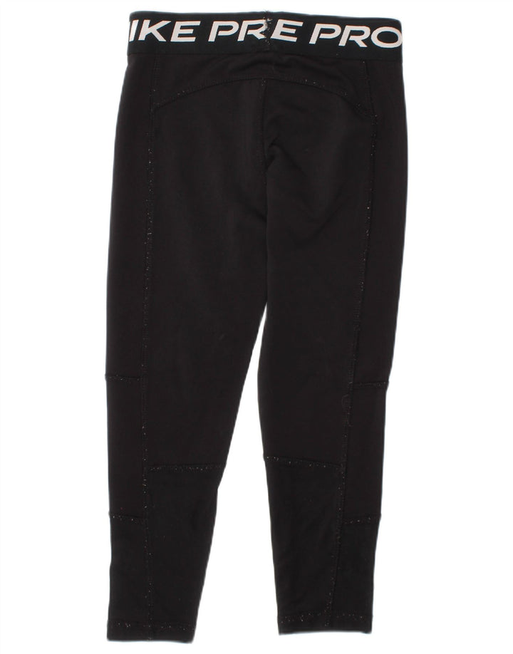 Nike Girls Dri Fit Graphic Leggings 4-5 Years Small Black Polyester